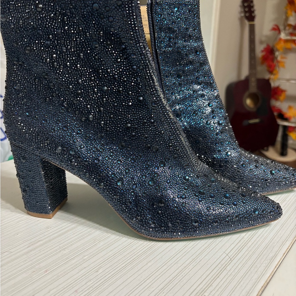 Betsey Johnson Sparkling Navy Ankle Boots
